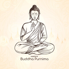 Happy Buddha Purnima Indian festival card with Gautam Buddha Illustration