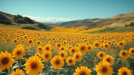 Obraz premium Endless Sunflower Field in Rolling Hills