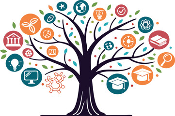 Technology Tree with Icon Leaves Vector art illustration.