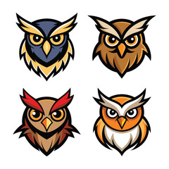 A cute set cartoon set of owls vector mascot logo 