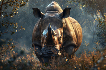 Majestic Black Rhino in Golden Savanna – Wildlife Photography