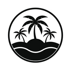 Fototapeta premium black and white illustration palm tree icon circle for web and graphic
