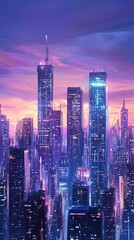 Obraz premium Futuristic city skyline at twilight.
