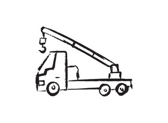 Set icon of an Industry Crane Truck Doodle Handdrawn