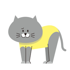 術後服を着ているグレーの猫のイラスト