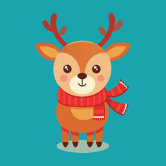 Fototapeta premium Playful Reindeer in Scarf with Bright Red Nose