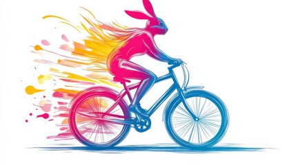 Obraz premium Colorful Rabbit Riding Bicycle in Dynamic Style