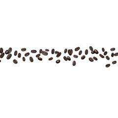 Rich coffee beans scattered on black background create striking visual