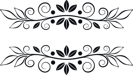 Floral Elegance: A symmetrical composition of floral elements, featuring elegant leaves, and decorative swirls, perfect for enhancing design.