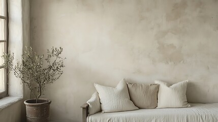 Neutral plaster wall with a touch of artisanal charm