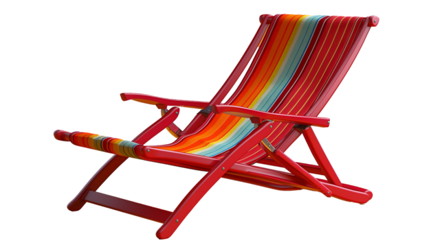 Red Striped Deck Chair Bright Beach Furniture, Comfortable Summer Lounger.