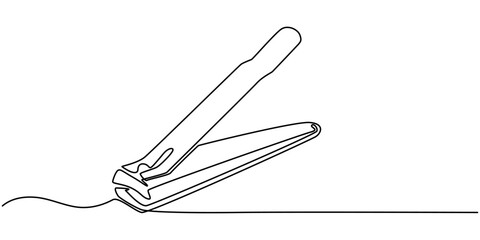 Continuous one line drawing of nail clippers icon in silhouette on a white background. Linear stylized, One continuous line drawing of nail clipper. Thin Line Illustration vector concept. Contour Draw