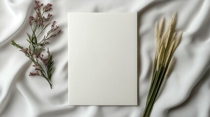 Blank Card Mockup: Floral & Wheat Design