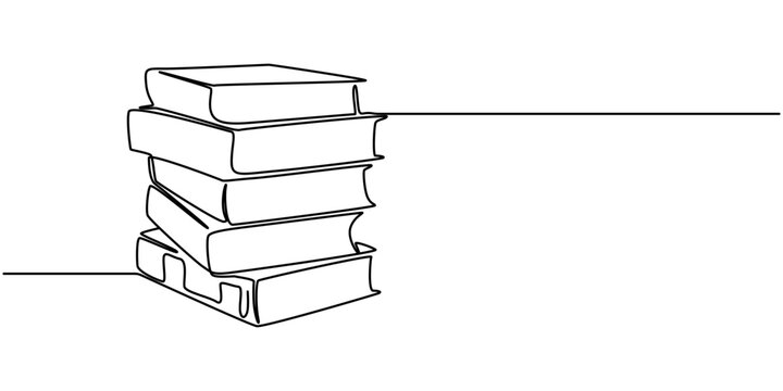 Continuous one line drawing stack of books. Education books line art vector illustration, education concept.  Editable stroke, One continuous line drawing of stack of book. Studying book or knowledge.