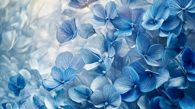 Blue hydrangea petals in gentle breeze  nature tranquility