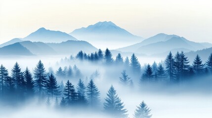 Misty Mountain Landscape with Minimal Color Palette