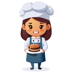 Cute Bakery chef girl Holding a cake smiling cartoon art illustration