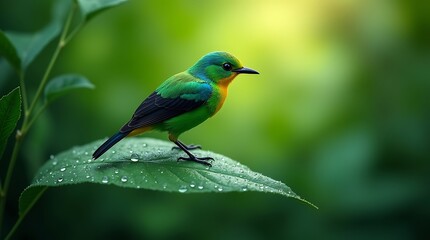 Obraz premium Bird perched on rock in lush green forest