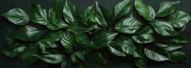 Dark green leaves, nature background, tropical leaf texture, dark aesthetic, top view