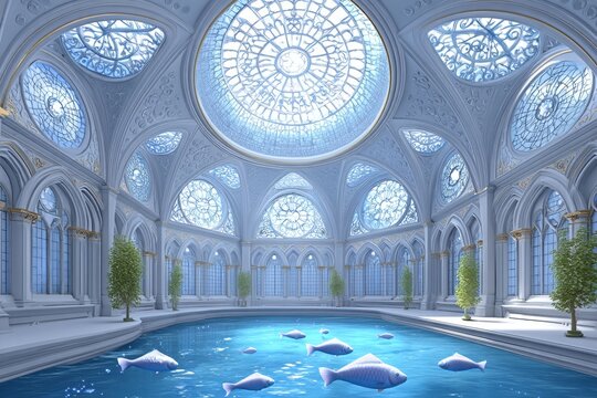 A shadowy underwater cathedral where marine guardians pray to restore the lost purity of their ocean realm