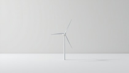 Minimalist art style setup of one turbine and one battery on endless flat white surface