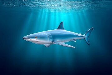 Fototapeta premium An underwater camera capturing a shark swimming gracefully through deep sea