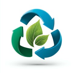 Obraz premium sustainability green energy A vibrant recycling symbol with green leaves, symbolizing sustainability and environmental protection for a greener future.