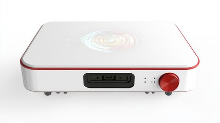 Obraz premium Smart Projector Displaying 3D Vector Graphics on White Background