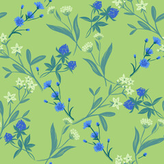Seamless pattern with meadow flowers yellow and blue Summer mood