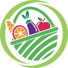 Fresh Produce Bounty: A vibrant and colorful illustration of a woven basket overflowing with an assortment of fresh, healthy, and nutritious fruits and vegetables.