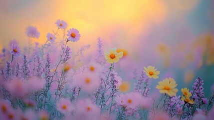 Pastel flowers field sunset sunrise