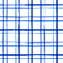 Seamless pattern in blue check on white background