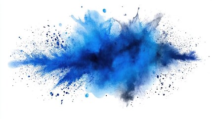 Watercolor blue paint splatter stain. 