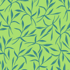 Seamless pattern with stylized leaves on a light green background