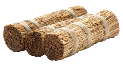 Rolled dried grass bundles tied with twine natural texture