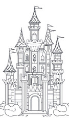 Fototapeta premium Enchanting Fairy Tale Castle Illustration for Kids Coloring Activity