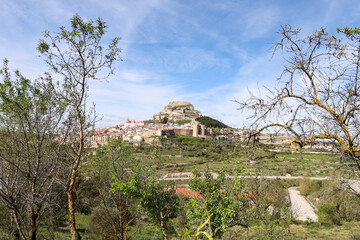 Fototapeta premium Panoramic view of Morella, the walled city located on a hill-top in the province of Castellon