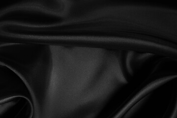 Fototapeta premium Black grey fabric texture background, detail of silk or linen pattern.