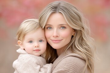 Obraz premium A mom and baby captured in a joyful moment with soft natural lighting