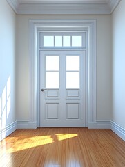 Sunlit doorway in pristine interior invites warmth and simple beauty