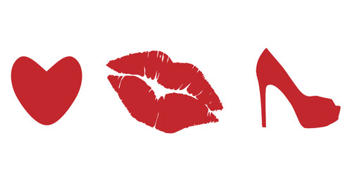 
lips heart shoe red on white background,