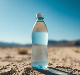 Crystal water bottle in the desert