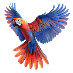 Obraz premium Scarlet Macaw in Flight Wings Spread Wide Vibrant Tropical Bird Exotic Feathers