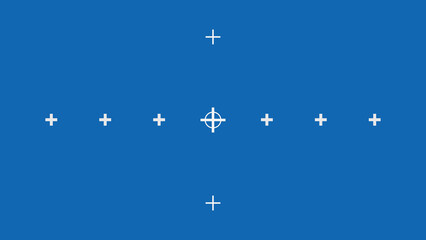 Blue screen template with tracking marks. Chromakey technique. Studio background. Video technology to add VFX visual effects during movie post-production phase.