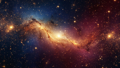 Obraz premium Space nebula bright h with golden sparkles. AI generated.