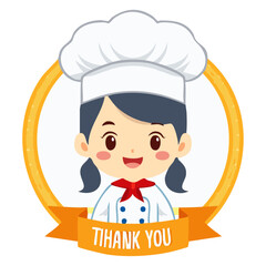Cute chef girl Smiling fun thank you cartoon Vector art illustration