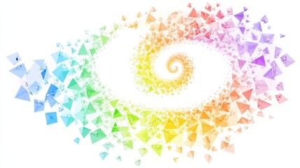 Colorful Spiral of Triangles and Circles on White Background