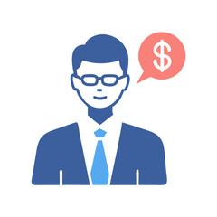 Financial Advisor with Dollar Sign Speech Bubble Illustration on Black Background
