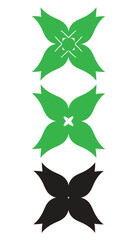 Green and black ornamental flower icon set vector design. 