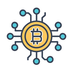 Bitcoin Blockchain Technology Icon: Cryptocurrency, Digital Finance, and Network Concept